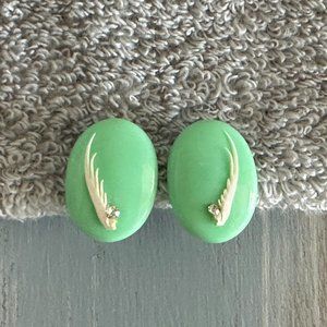Magnificent Vintage Screw On / Back Earrings Mint Green w Rhinestones